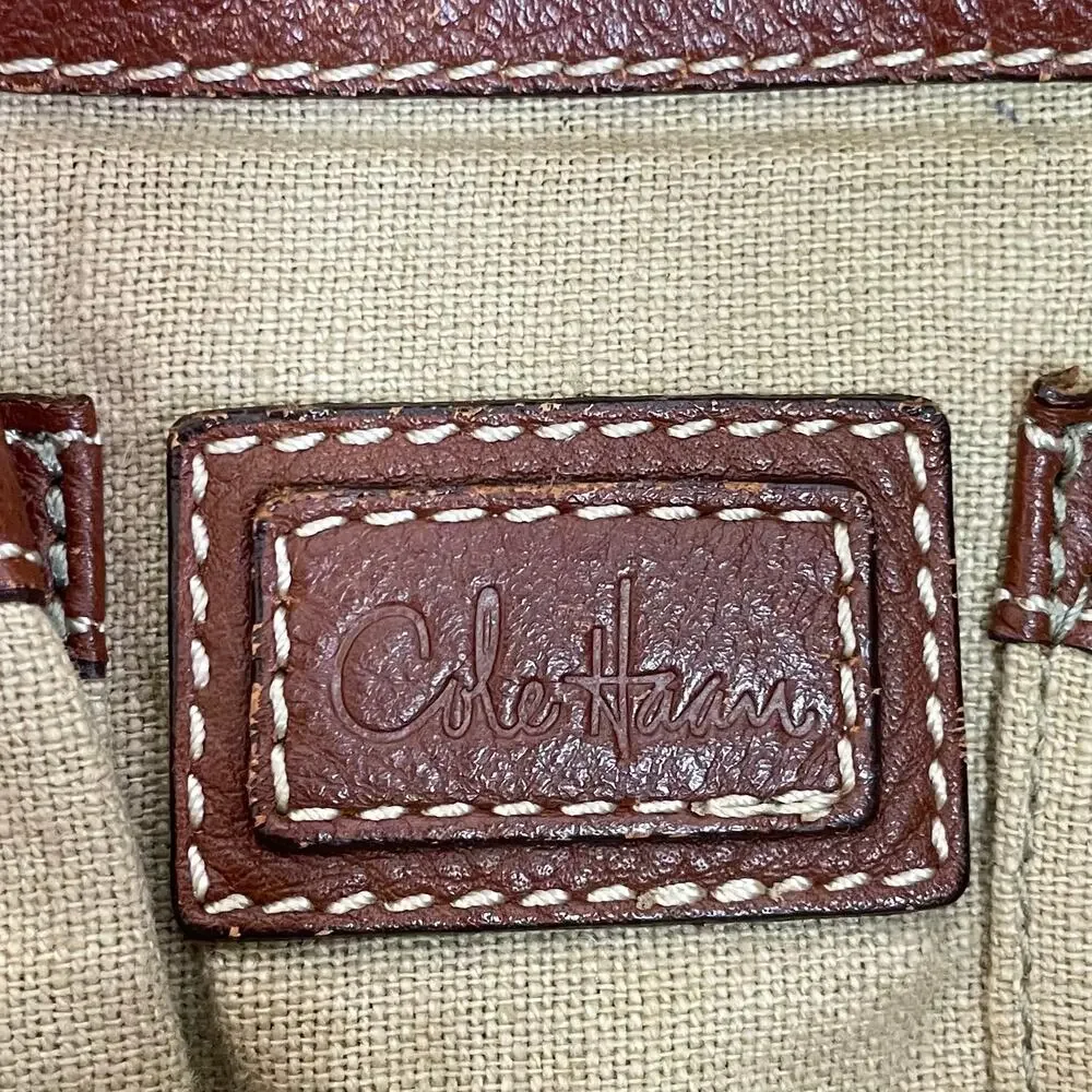 Cole Haan Paige Brown Crochet Woven Leather Double Handle Hobo Bag Purse